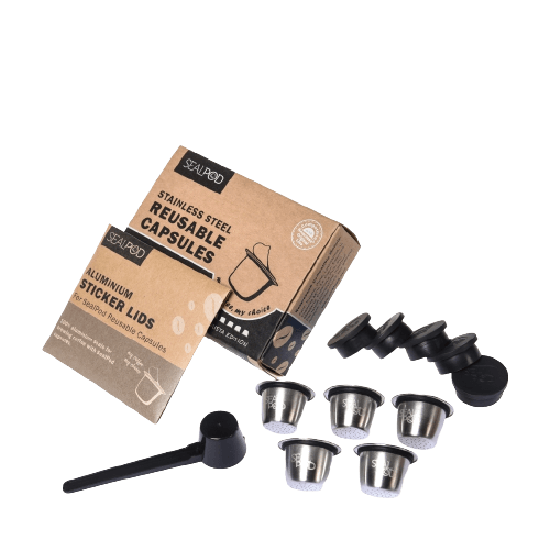 Reusable Espresso Capsules Refillable Coffee Pods Stainless Steel Cups  Filters Compatible for Nespresso Original Line Machines with Aluminum Foil