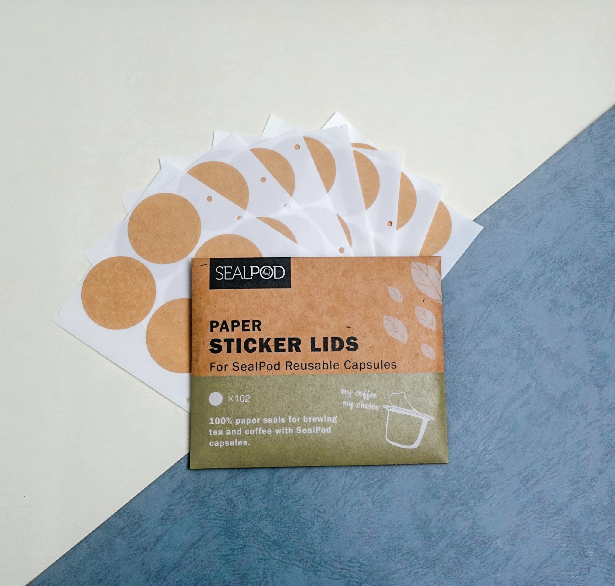 Paper sticker lids forSealpod Reusable pods to brew tea