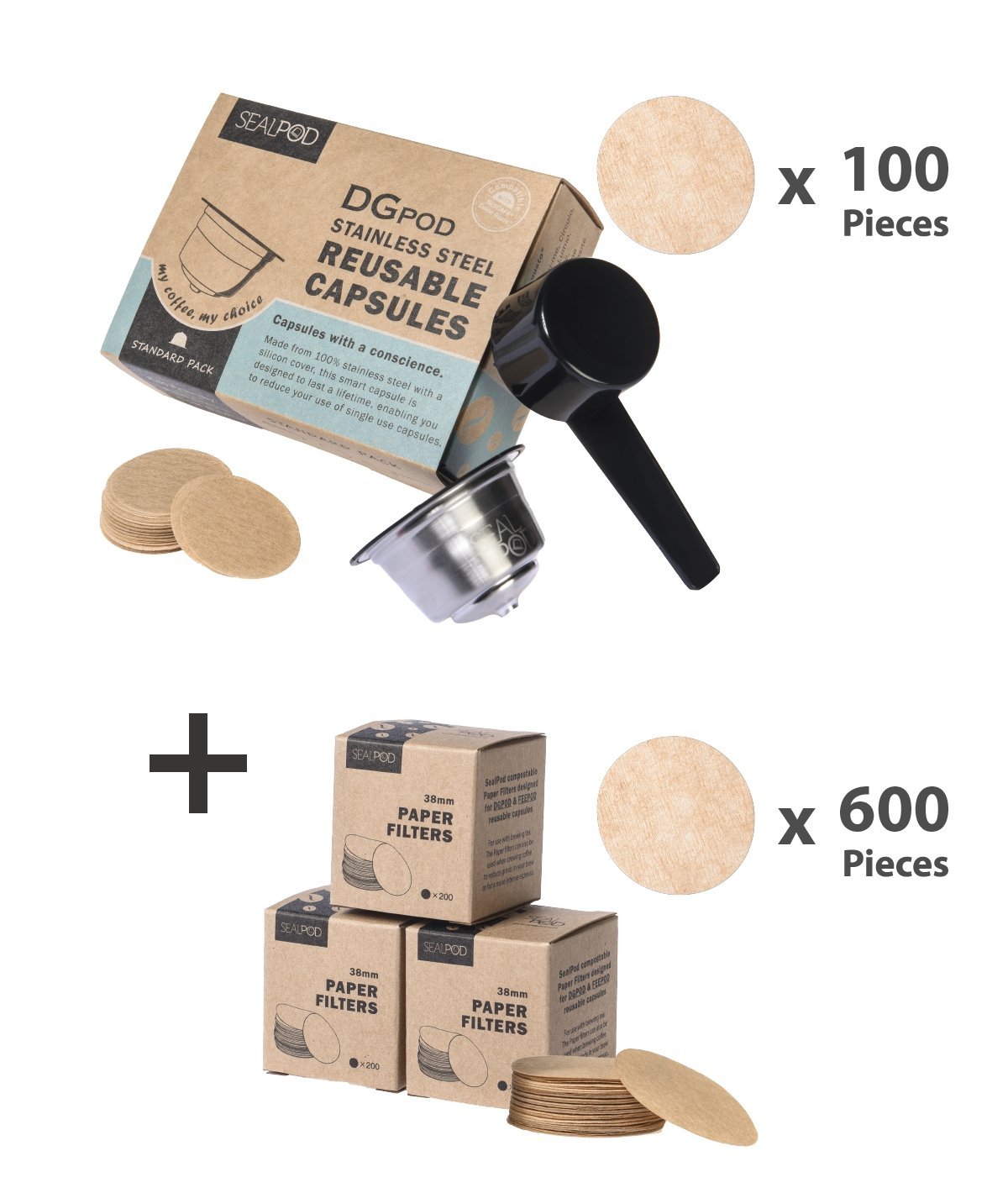 Reusable Pods For Dolce Gusto (Single Pack 1 Pods, 100 Paper Filters)|<Sealpod>
