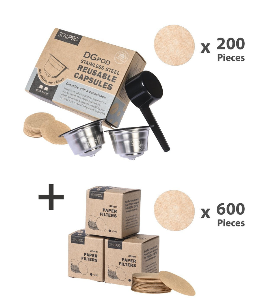 Reusable Pods For Dolce Gusto (Duo Pack 2 Pods, 200 Paper Filters)|<Sealpod>