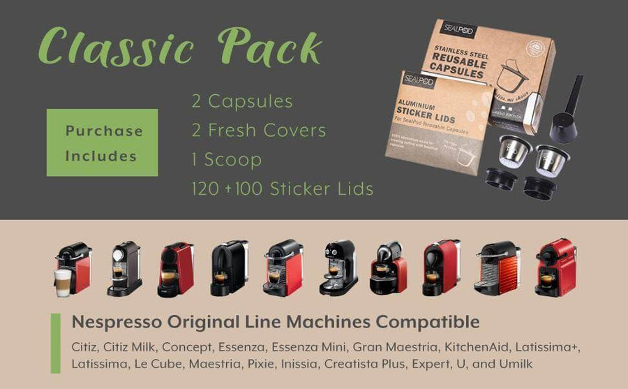 Nespresso Reusable Capsules (Classic Pack - 2 Pods, 120lids)|<Sealpod> - SealPod